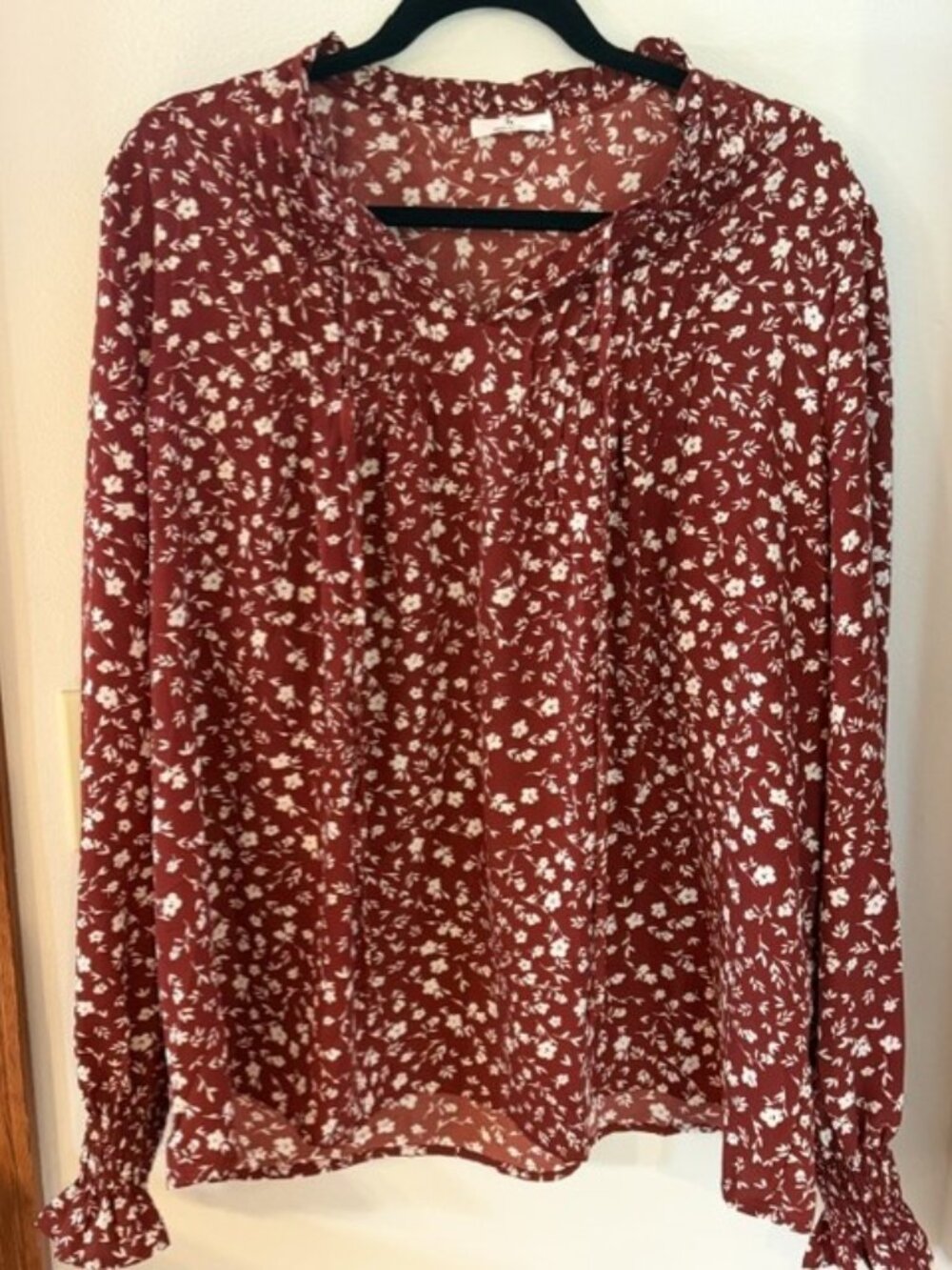 HT Floral Peasant Blouse XXL Burgundy Long Sleeve Boho Cottagecore Top